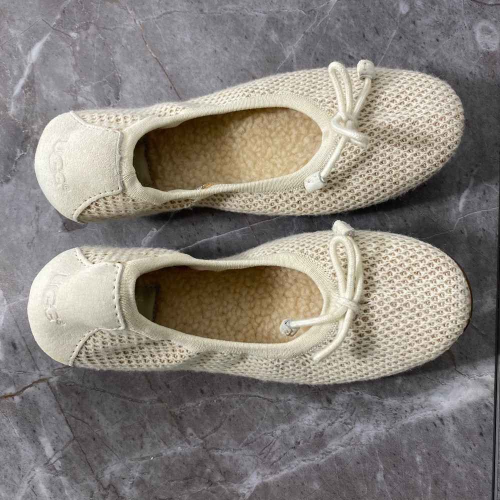 UGG Australia Brig Ballet Flats Beige Knit Shearling Lined Slip On Shoes Size 5‎